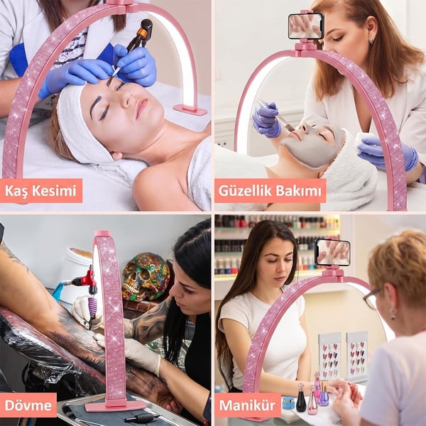 TRLED F-700A 70CM KATLANABİLİR MASAÜSTÜ TIRNAK MASA LAMBASI (PEMBE ELMAS DESENLİ)