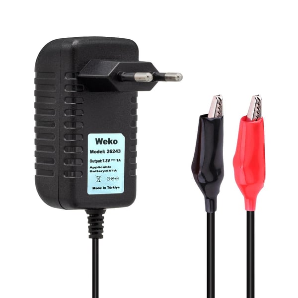 WEKO 7.8 VOLT - 1 AMPER KROKODİL UÇLU PRİZ TİP  YERLİ ÜRETİM AKÜ ŞARJ ADAPTÖRÜ (OUT:6V1A)