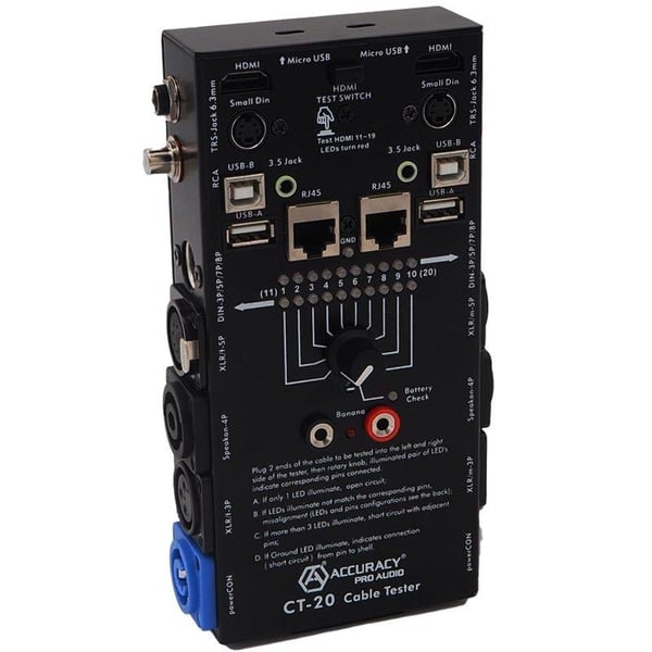 WEKO CT-20 PROFESSIONAL KABLO TEST CİHAZI (USB-HDMI-RJ45-RCA-XLR-SPEKON)