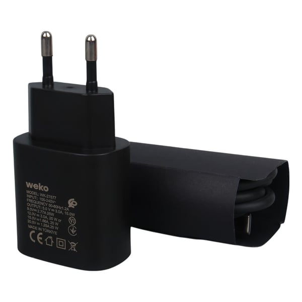 WEKO WK-27877 NOTE10 25 WATT SİYAH ŞARJ BAŞLIK ADAPTÖRÜ + TYPE-C TO TYPE-C KABLO