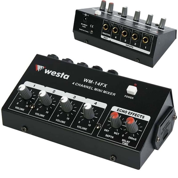WESTA WM-14FX 4 MİK GİRİŞ-1 LINE ÇIKIŞ 9V PİL YUVALI EKOLU MİK ÇOĞALTICI 20 DB MIXER