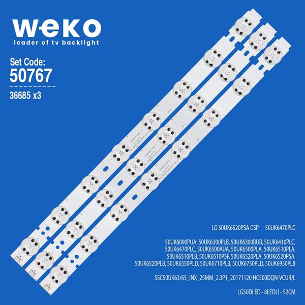 Wkset-5767 36685X3 Ssc_50Uk63/65_Inx_25Mm_2.3P1_20171120 Hc500Dqn-Vcur/L 3 Adet Led Bar Fiyatı - Merter Elektronik