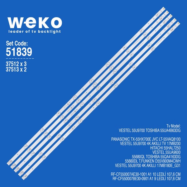 Wkset-6839 37512X3 37513X2 Rf-Cf550007Ae30-1001/ Rf-Cf550007Be30-0901 5 Adet Led Bar Fiyatı - Merter Elektronik
