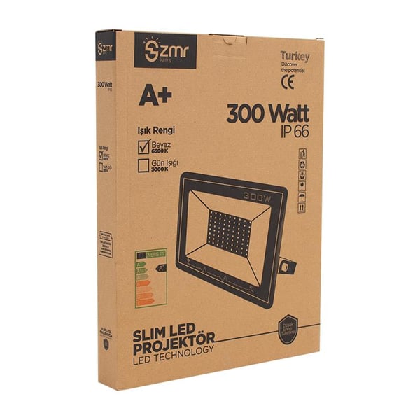 ZMR 300 WATT - 220 VOLT 6500K IP66 150* IŞIK AÇISI DRIVERSIZ SLİM KASA BEYAZ LED PROJEKTÖR