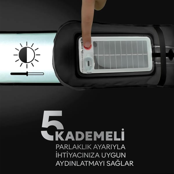 ZMR ZMR-385/S.00 USB VE GÜNEŞ ENERJİSİ ŞARJ EDİLEBİLEN KATLANIR ŞİŞİRİLEBİLİR BEYAZ LEDLİ SİYAH AYDINLATMA TÜPÜ