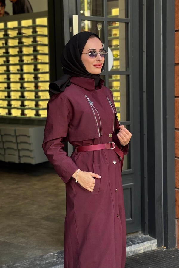 ceremony Yelek'e Dönüşebilen Lora Trenç 26K821 Mürdüm