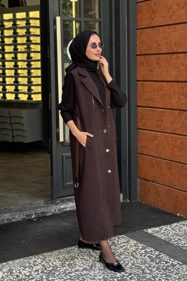 ceremony Yelek'e Dönüşebilen Lora Trenç 26K821 Kahverengi