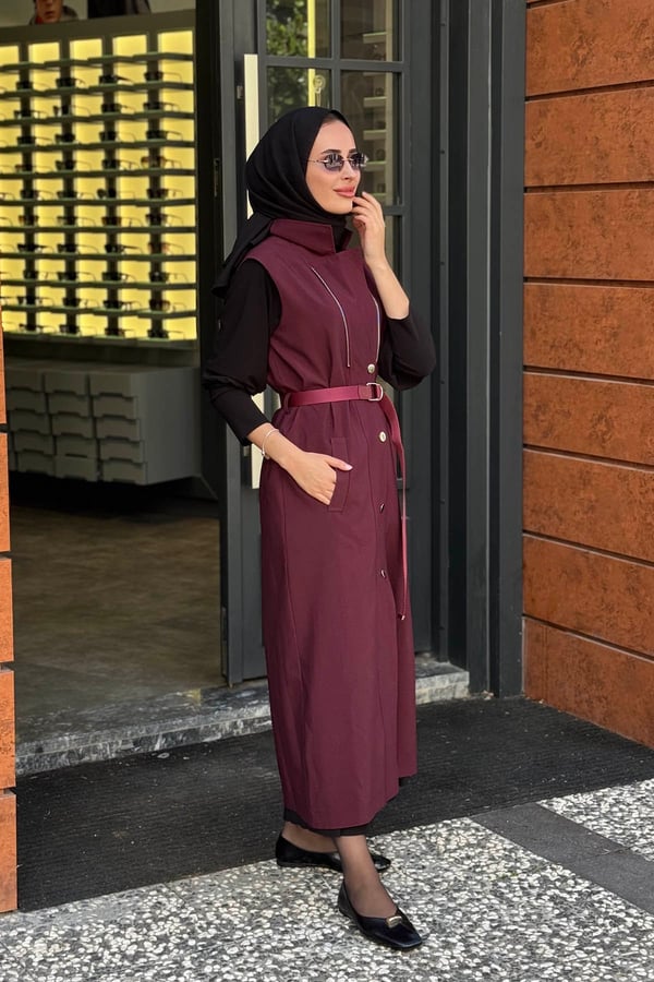 ceremony Yelek'e Dönüşebilen Lora Trenç 26K821 Mürdüm