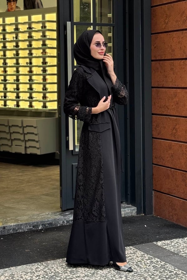 Etrucci İkili Abaya Takım 6302 Siyah