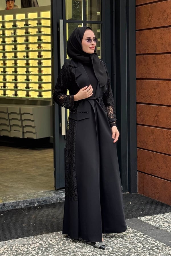 Etrucci İkili Abaya Takım 6302 Siyah