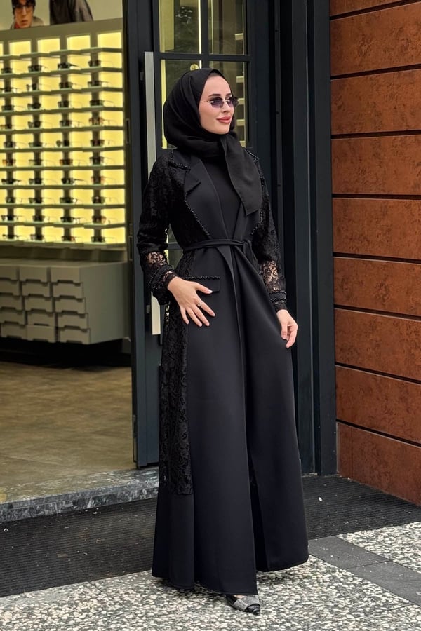 Etrucci İkili Abaya Takım 6302 Siyah