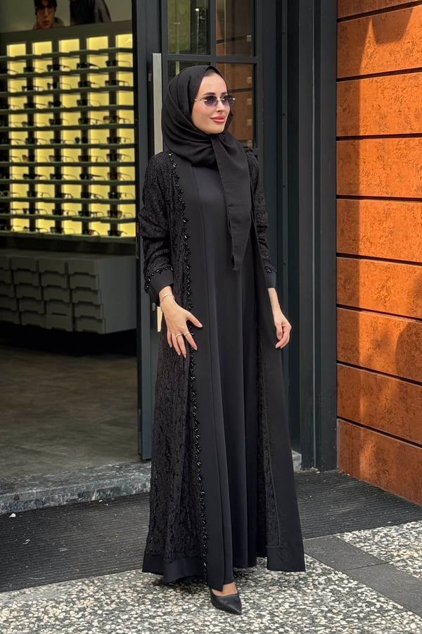 Etrucci İkili Abaya Takım 6304 Siyah