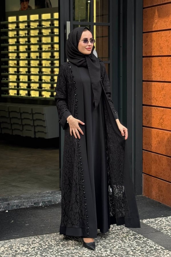 Etrucci İkili Abaya Takım 6304 Siyah