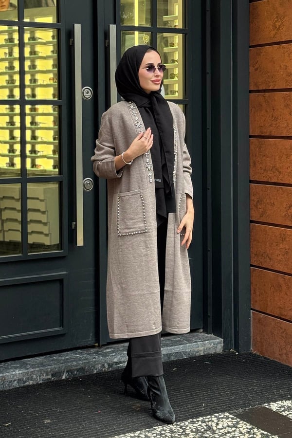 FUAT GÜRŞEN Triko Hırka 26K-6929 Vizon