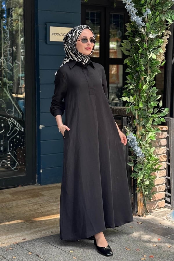MİSS DALİDA İpek Keten Elbise 2264351 Siyah