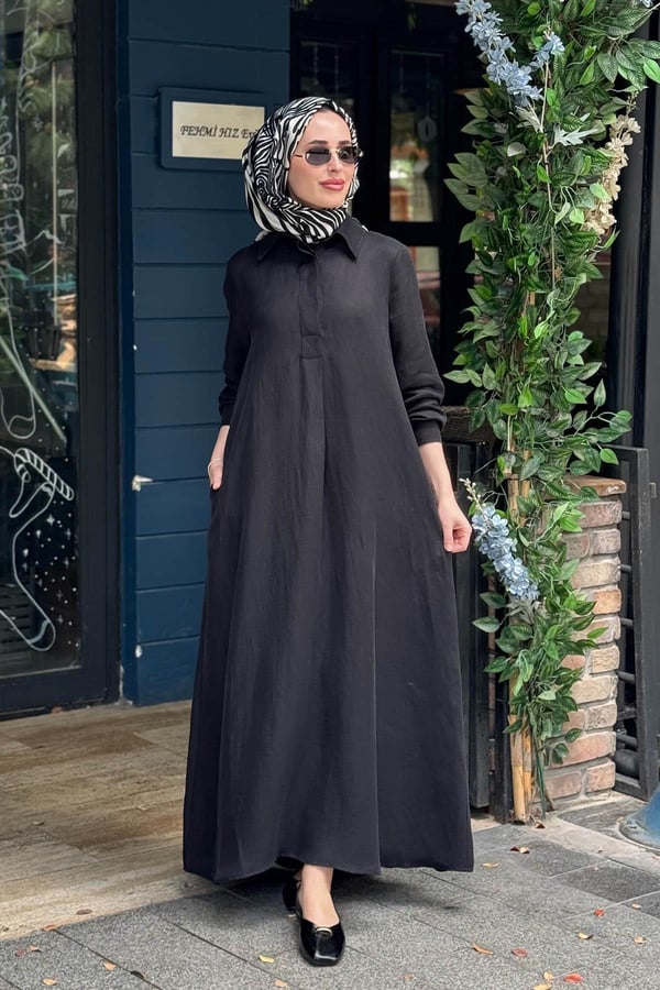 MİSS DALİDA İpek Keten Elbise 2264351 Siyah