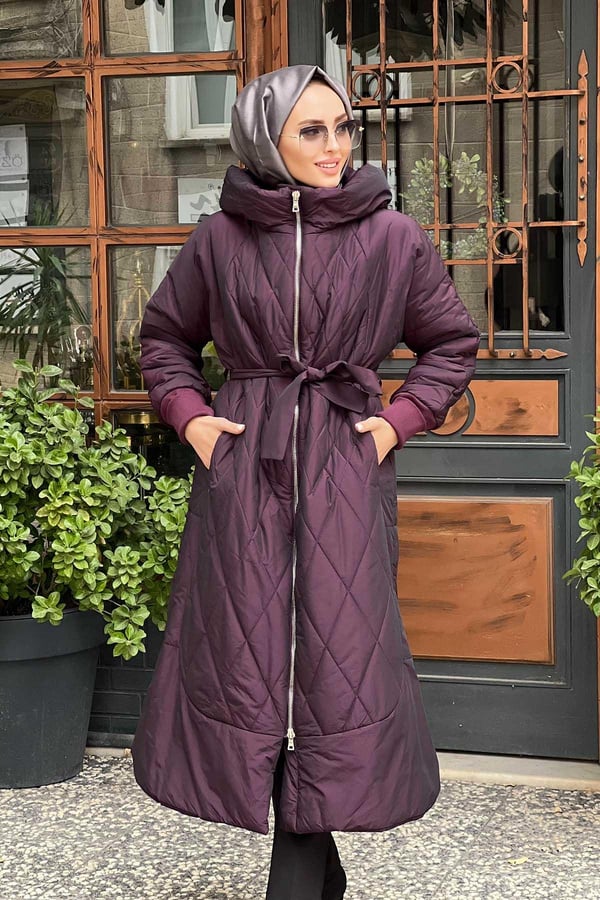 MissWhence 36533 Kapüşonlu Şişme Pardesü Mürdüm
