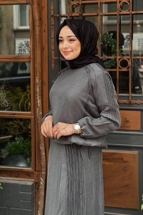 MissWhence Keten Etekli Takım 37009 Gri