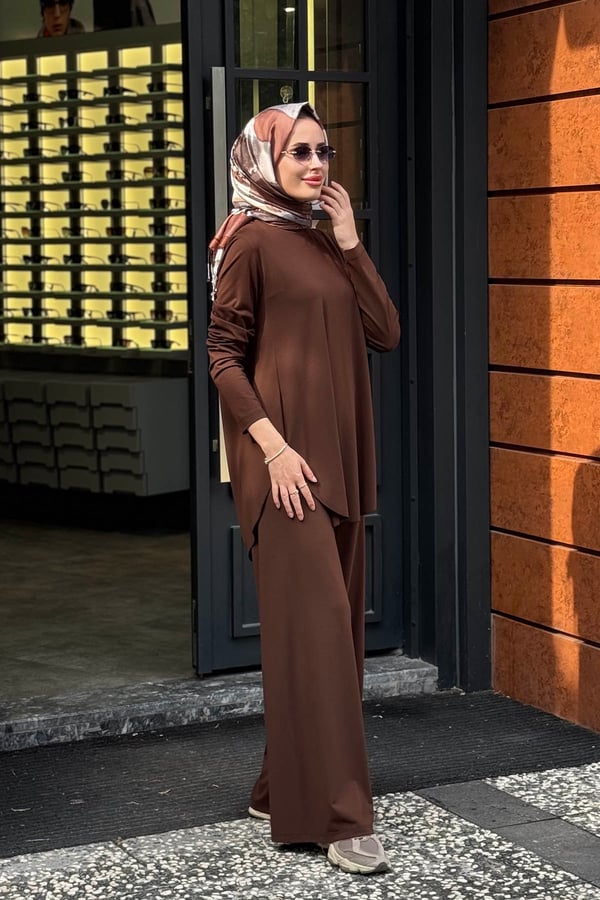 NOİ Rayon Pantolonlu Takım 77101T Kahverengi