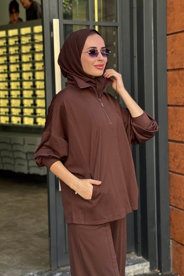 QOOQ Nakışlı Takım 27FW228 Kahve