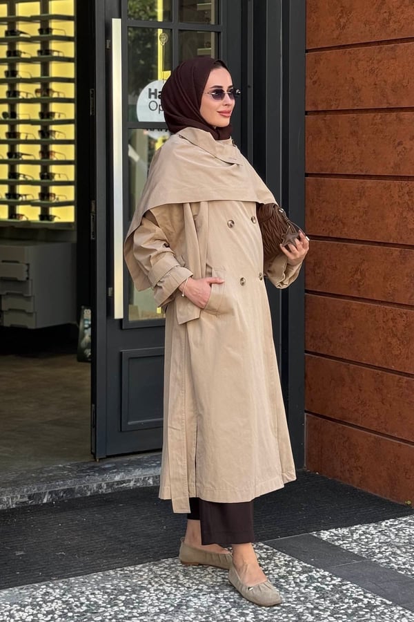 QOOQ Şal Detay Trenç 27FW622 Bej