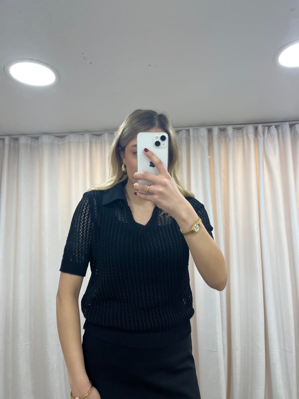 Ajur Triko Tshirt Siyah