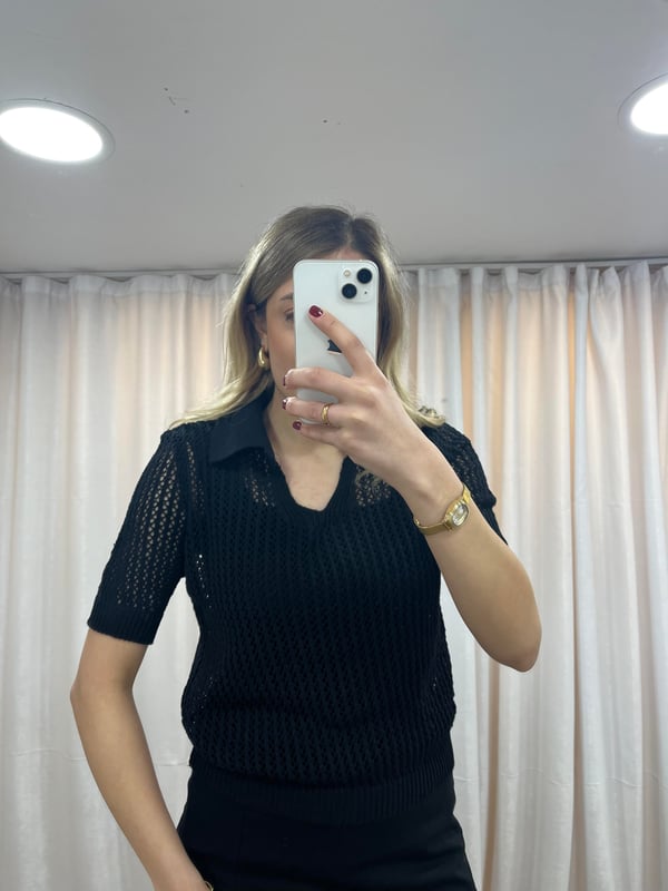 Ajur Triko Tshirt Siyah