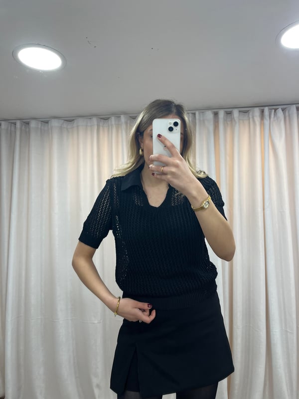 Ajur Triko Tshirt Siyah