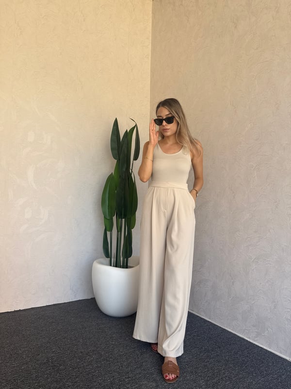 Askılı Çift Kumaş Tulum Bej - 1127