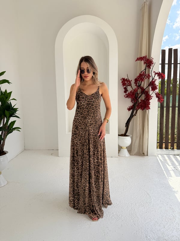 Askılı Tül Elbise Leopar - 1131