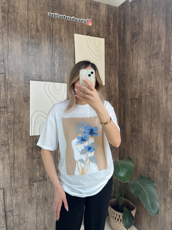 Baskılı Basic Tshirt Beyaz