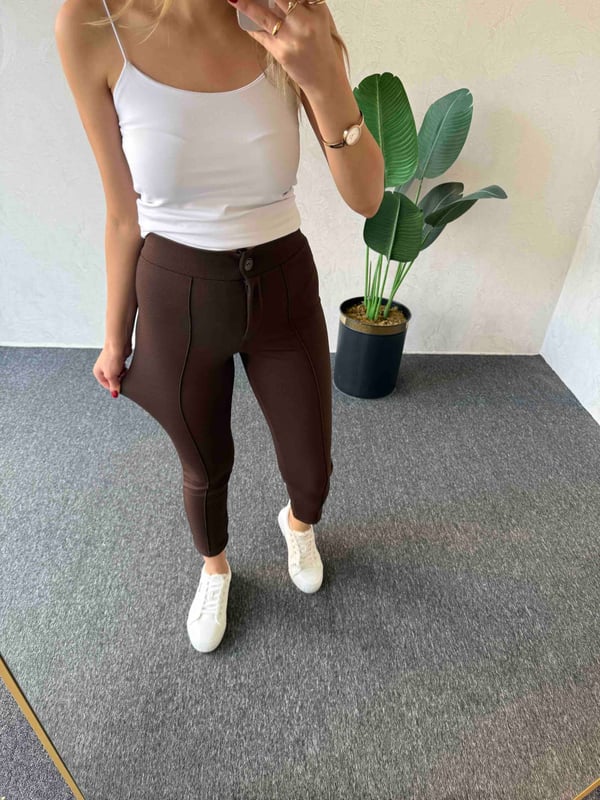 Krep Fit Pantolon Kahverengi - 1068