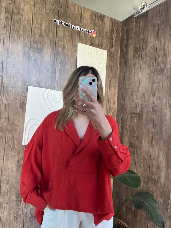 Kruvaze Oversize Gömlek Kırmızı