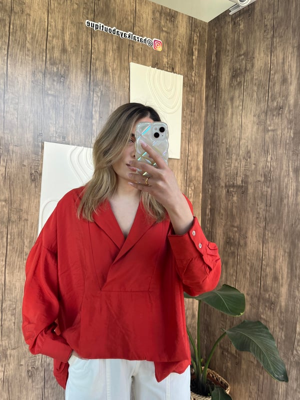 Kruvaze Oversize Gömlek Kırmızı