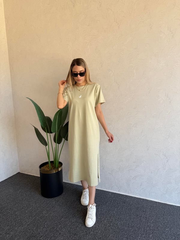 Kuşlu Basic Elbise Yeşil - 1053