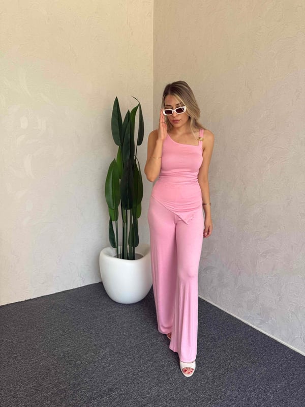 Omuz Broş Detay Takım Pembe - 1126
