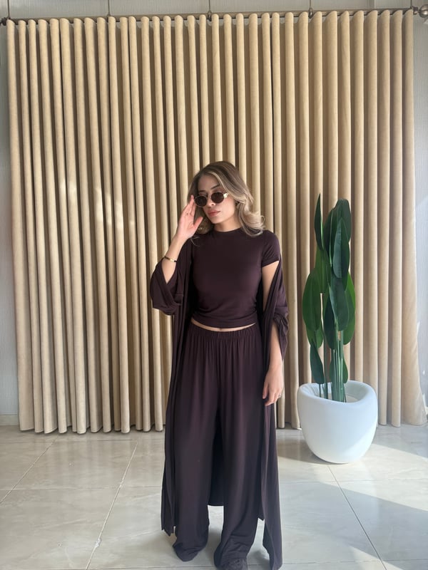 Üçlü Kimono Takım Kahverengi - 1135