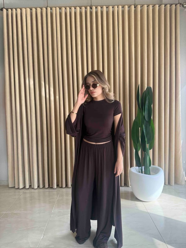 Üçlü Kimono Takım Kahverengi - 1135