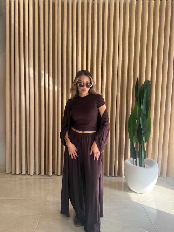 Üçlü Kimono Takım Kahverengi - 1135