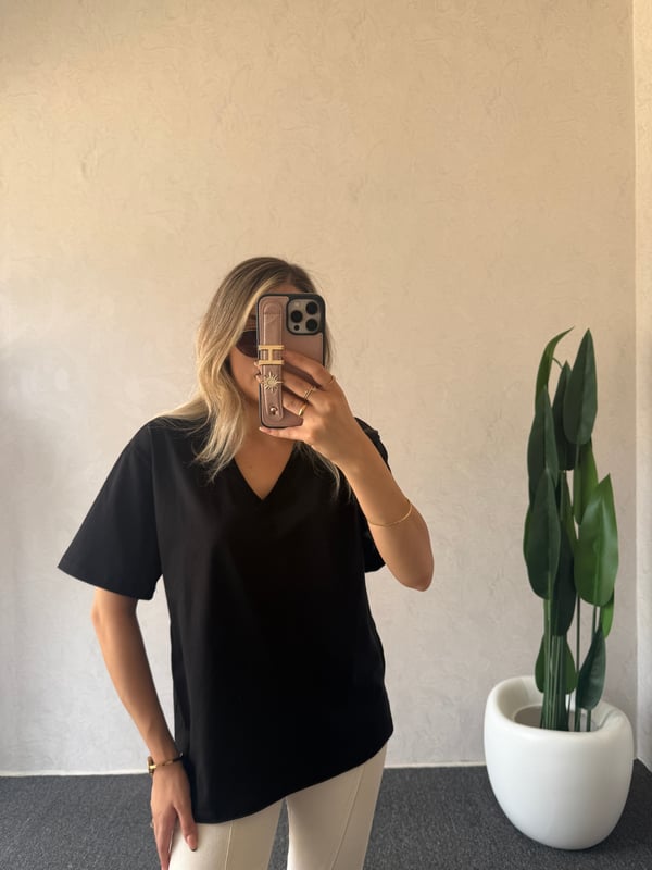 V Yaka Basic Tshirt Siyah - 1124