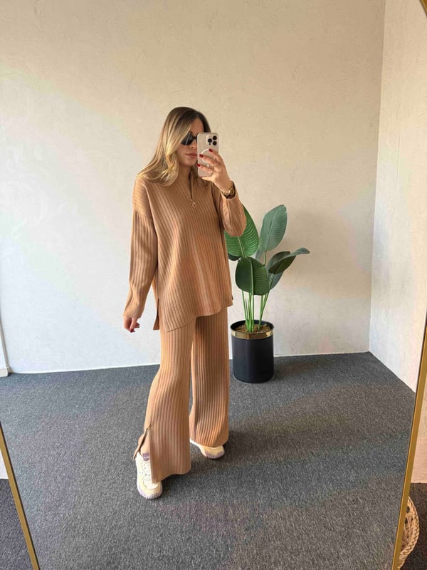 Yaka Paça Fermuar Triko Camel - 1074