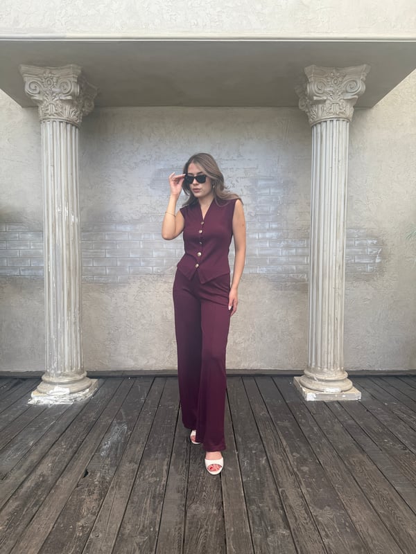 Yelekli Modal Takım Bordo - 1117