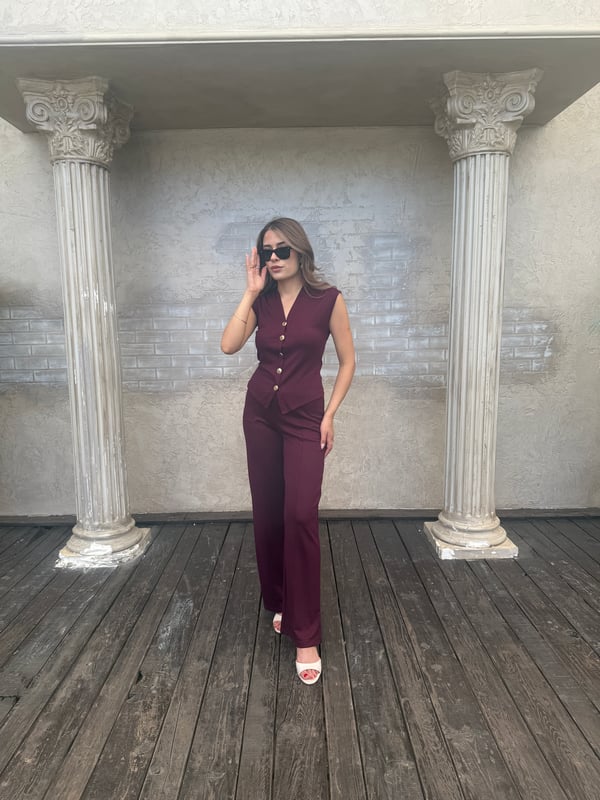 Yelekli Modal Takım Bordo - 1117
