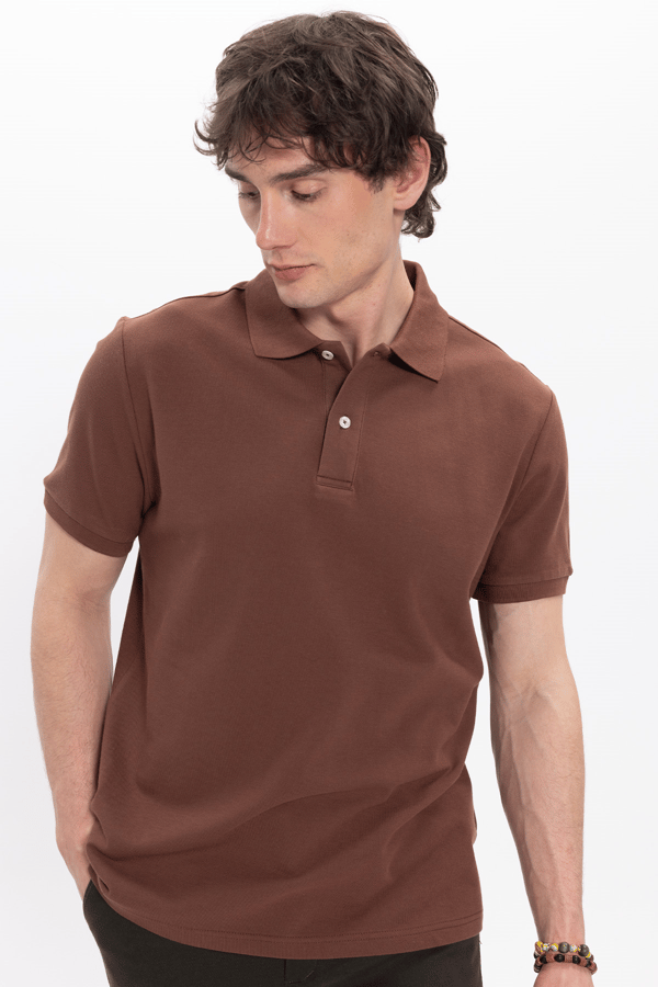 Erkek Regular Fit Rahat Kesim %100 Pamuk Düz Pike Kahverengi Polo Yaka Tişört - Tişörtlerde - 1 Alana 1 Bedava