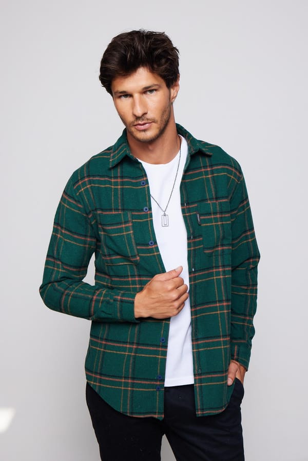 Erkek Slim Fit Dar Kesim Uzun Kollu Kareli Çift Cepli Kışlık Oduncu Gömlek - Oduncu Gömleklerde - 1 Alana 1 Bedava