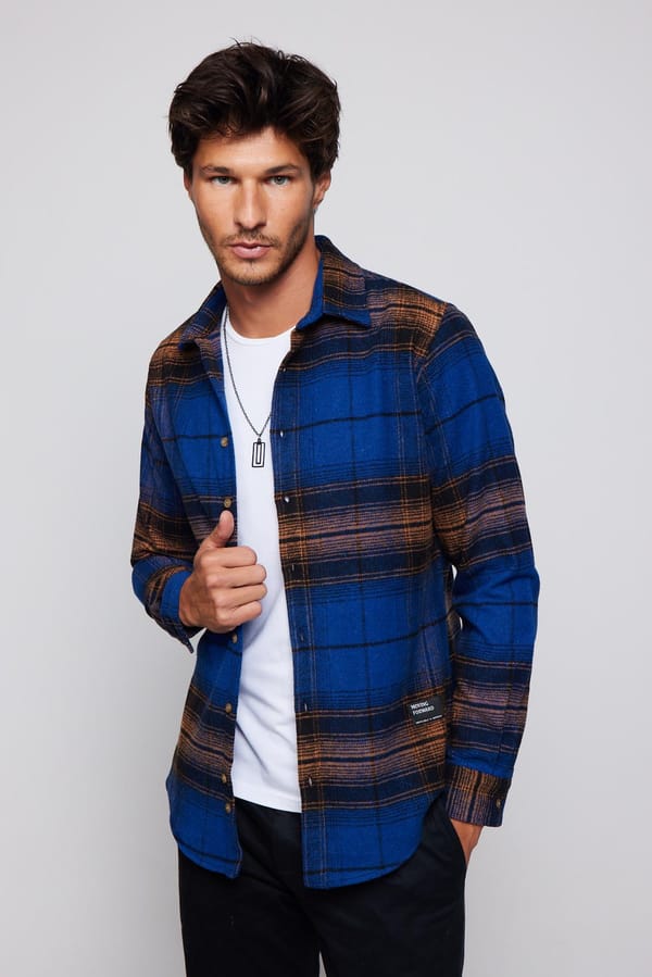 Erkek Slim Fit Dar Kesim Uzun Kollu Kareli Kışlık Oduncu Gömlek - 1 Alana 1 Bedava