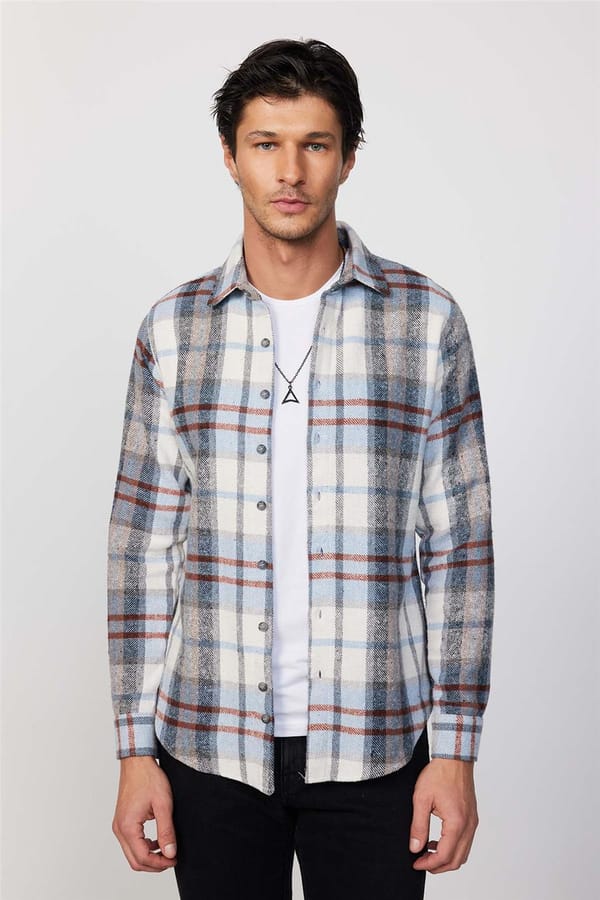 Erkek Slim Fit Dar Kesim Uzun Kollu Kareli Kışlık Oduncu Gömlek - 1 Alana 1 Bedava
