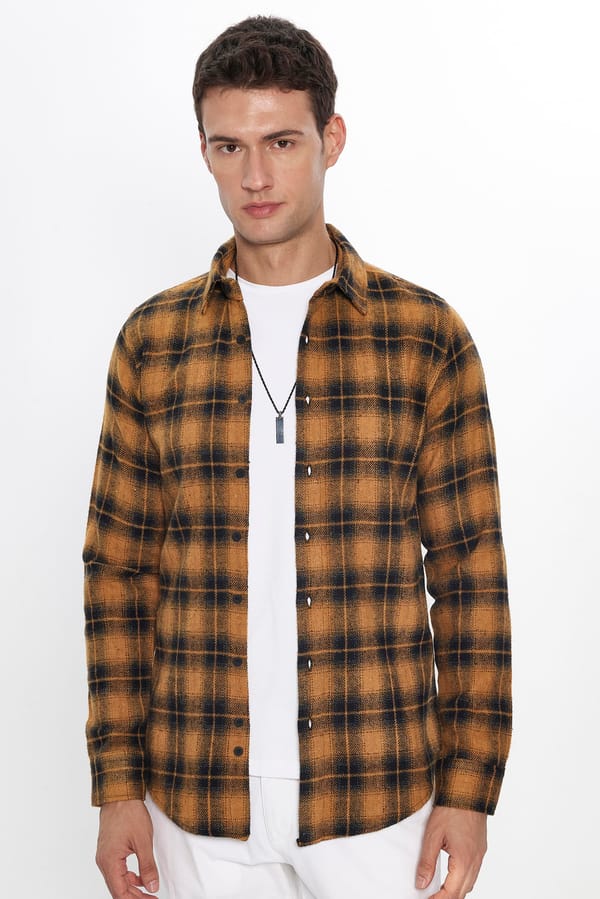 Erkek Slim Fit Dar Kesim Uzun Kollu Kareli Kışlık Oduncu Gömlek - 1 Alana 1 Bedava