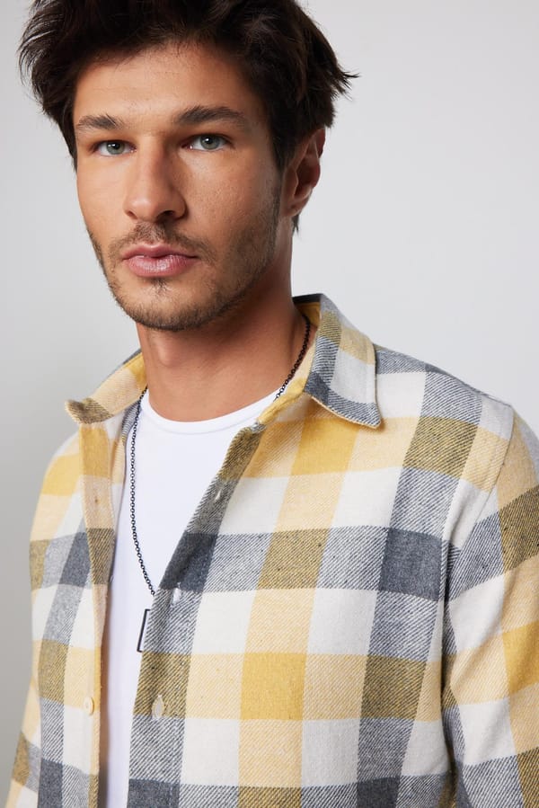 Erkek Slim Fit Dar Kesim Uzun Kollu Kareli Kışlık Oduncu Gömlek - 1 Alana 1 Bedava
