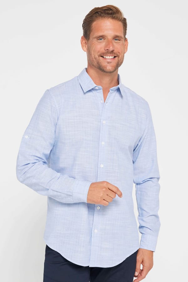 Erkek Slim Fit Dar Kesim Uzun Kollu %100 Pamuk Keten Doku Çizgili Gömlek - Yazlık Gömleklerde - 1 Alana 1 Bedava